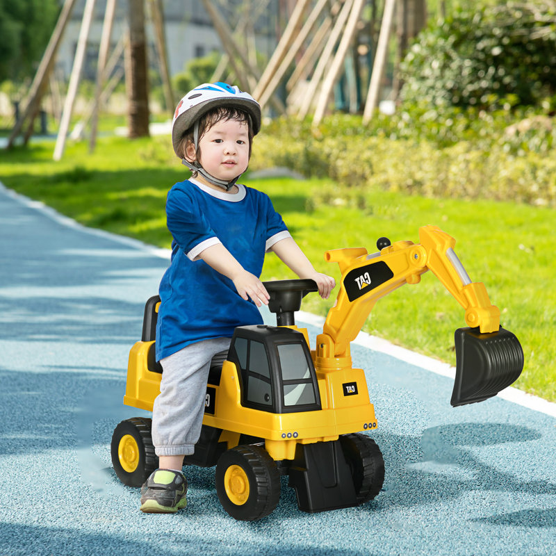 Aosom Excavator Ride On Toy CAT Licensed Kids Manual Pedal Ride On Excavator With Manual Shovel Horn Hidden Storage For 18 36 Months Yellow Wayfair